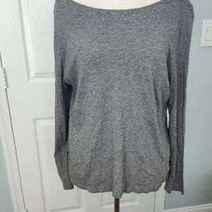 LOFT Gray Long Sleeve Top with Studded Accents